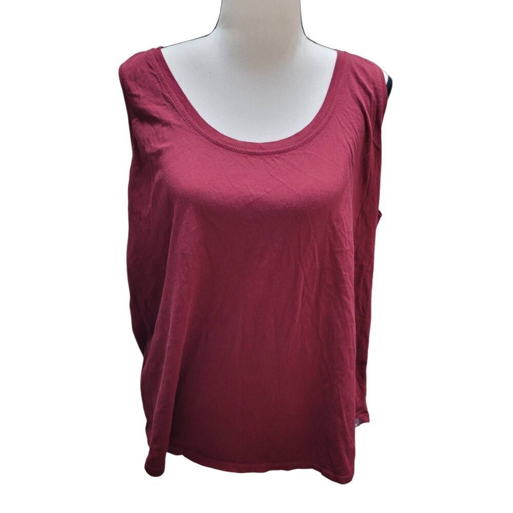 Eddie Bauer Cotton Shell Tank Sleeveless Scoop Neck Top Red Burgundy Sz XL